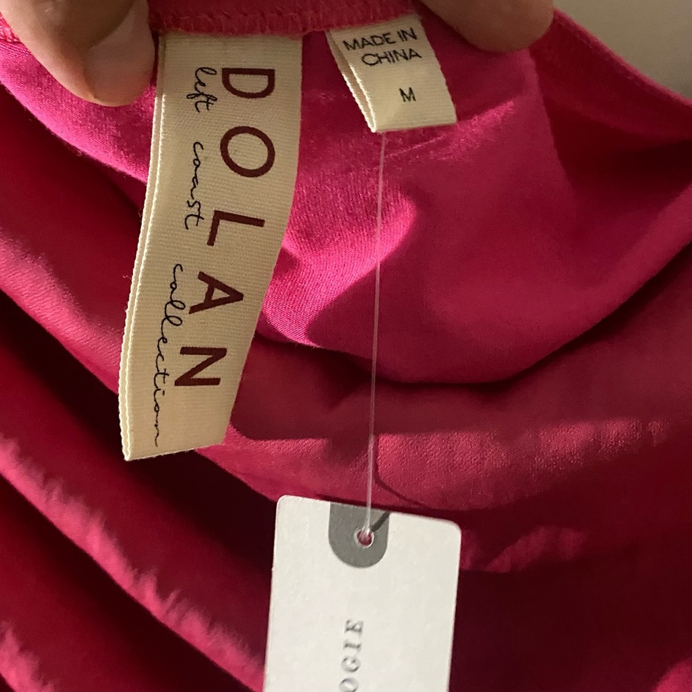 NWT Anthropologie Dolan Ruched Single-Shoulder Satin Hot Pink Blouse, M - Picture 7 of 8